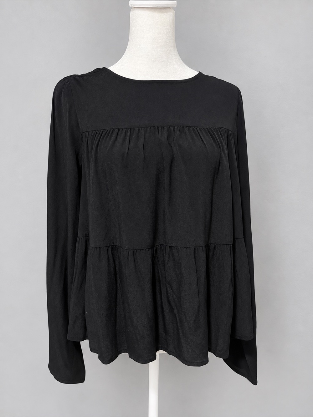 NWT GAP XS Black Tiered Babydoll Blouse Flowy Long Sleeve Boho Peasant Top